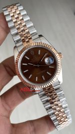 Rolex Datejust Chocolate 126331 Jubilee Kahverengi Kadran 41mm Two Tone Rose Replika Saat