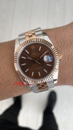 Rolex Datejust Chocolate 126331 Jubilee Kahverengi Kadran 41mm Two Tone Rose Replika Saat