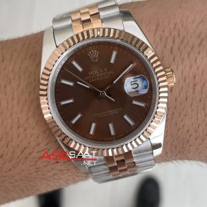 Rolex Datejust Chocolate 126331 Jubilee Kahverengi Kadran 41mm Two Tone Rose Replika Saat