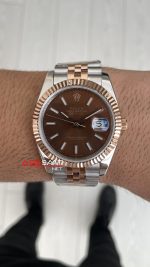 Rolex Datejust Chocolate 126331 Jubilee Kahverengi Kadran 41mm Two Tone Rose Replika Saat