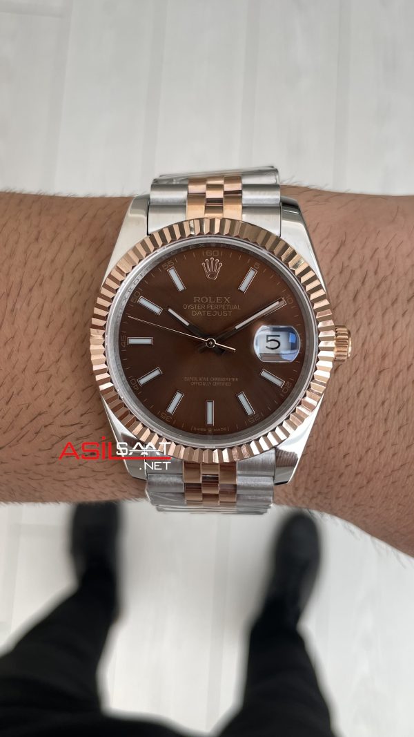 Rolex Datejust Chocolate 126331 Jubilee Kahverengi Kadran 41mm Two Tone Rose Replika Saat