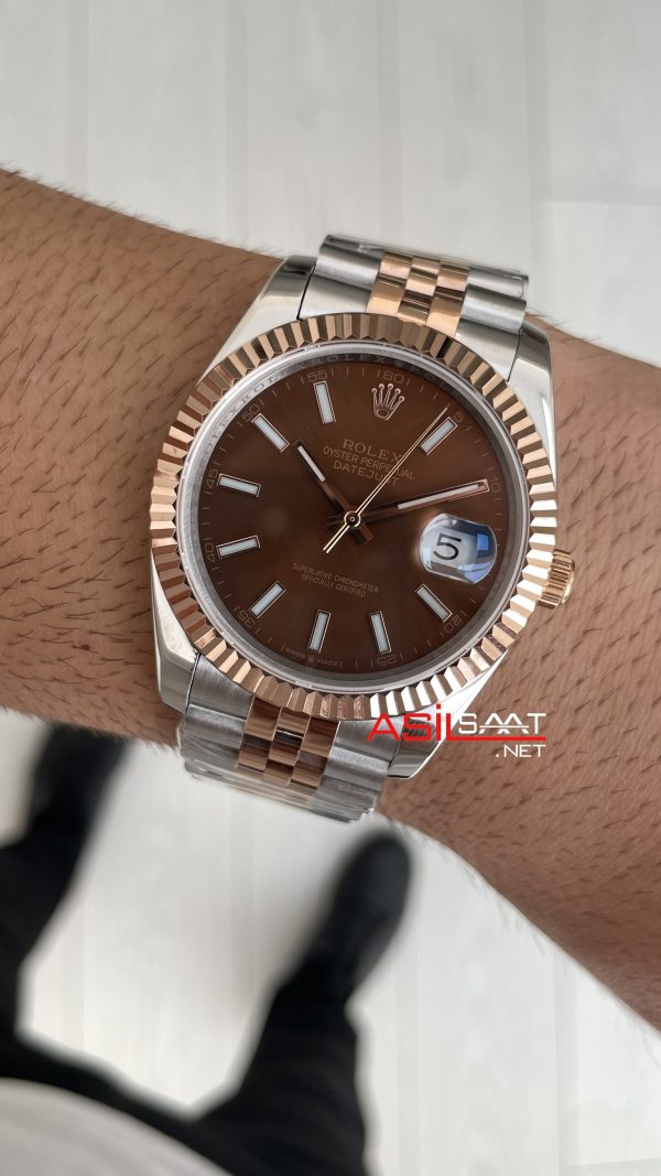 Rolex Datejust Chocolate 126331 Jubilee Kahverengi Kadran 41mm Two Tone Rose Replika Saat