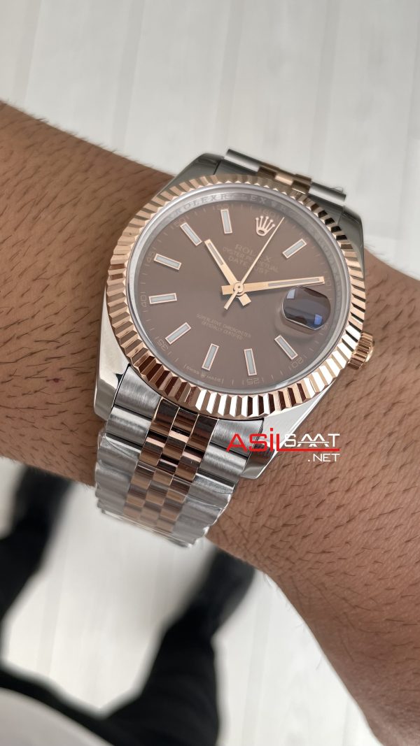 Rolex Datejust Chocolate 126331 Jubilee Kahverengi Kadran 41mm Two Tone Rose Replika Saat