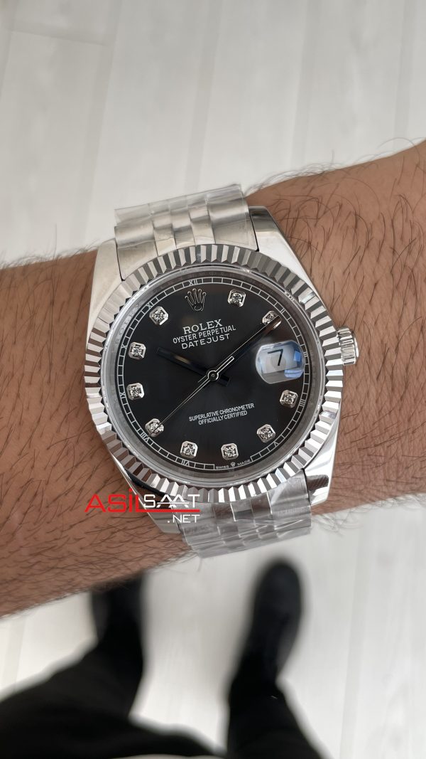 Rolex Datejust Gri Taşlı 126334 Rhodium Diamond Jubilee 41mm Replika Saat