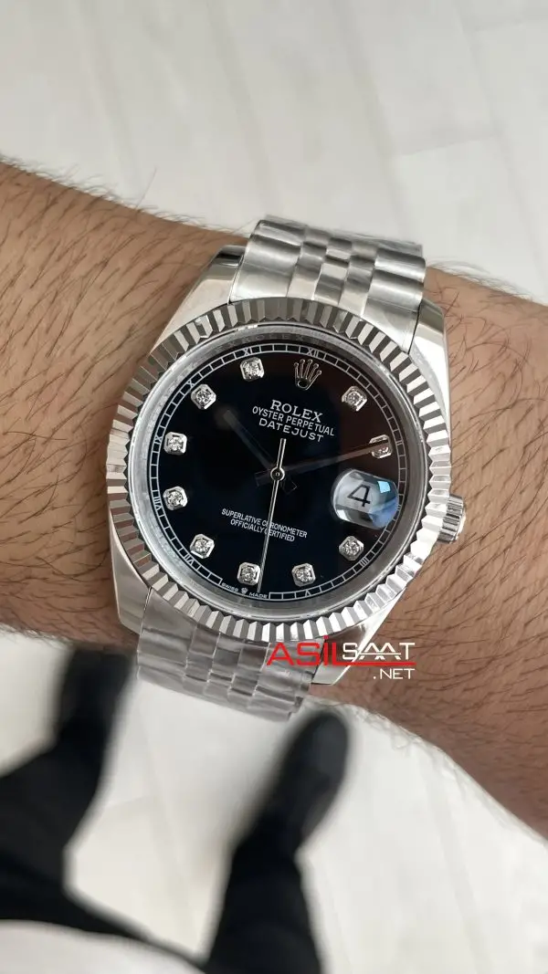 Rolex Datejust Siyah Taşlı 126334 Black Diamond Jubilee 41mm Replika Saat