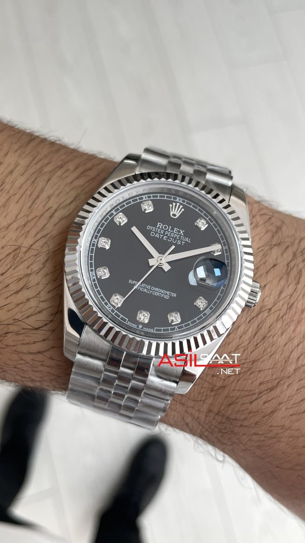 Rolex Datejust Siyah Taşlı 126334 Black Diamond Jubilee 41mm Replika Saat