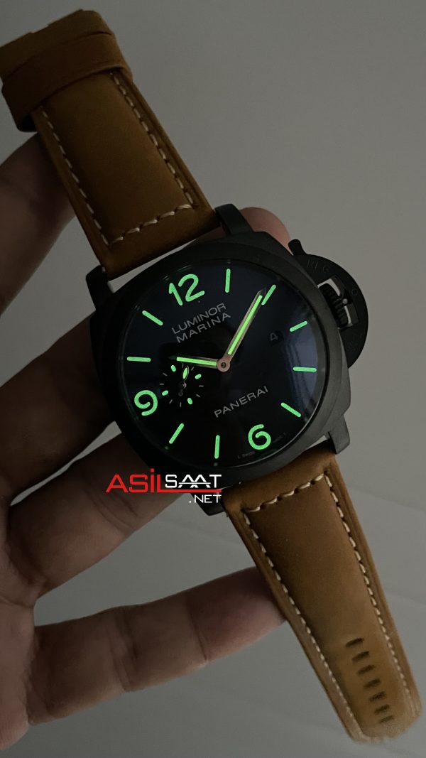 Panerai Luminor Marina PAM01312 PVD Black Siyah Kadran Kahverengi 44mm Replika Saat
