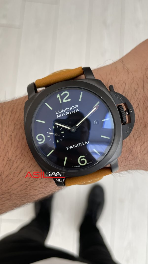 Panerai Luminor Marina PAM01312 PVD Black Siyah Kadran Kahverengi 44mm Replika Saat