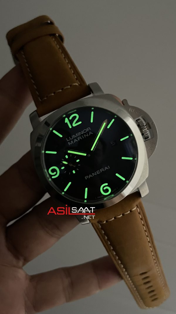 Panerai Luminor Marina PAM01312 Siyah Kadran Kahverengi Silver 44mm Replika Saat