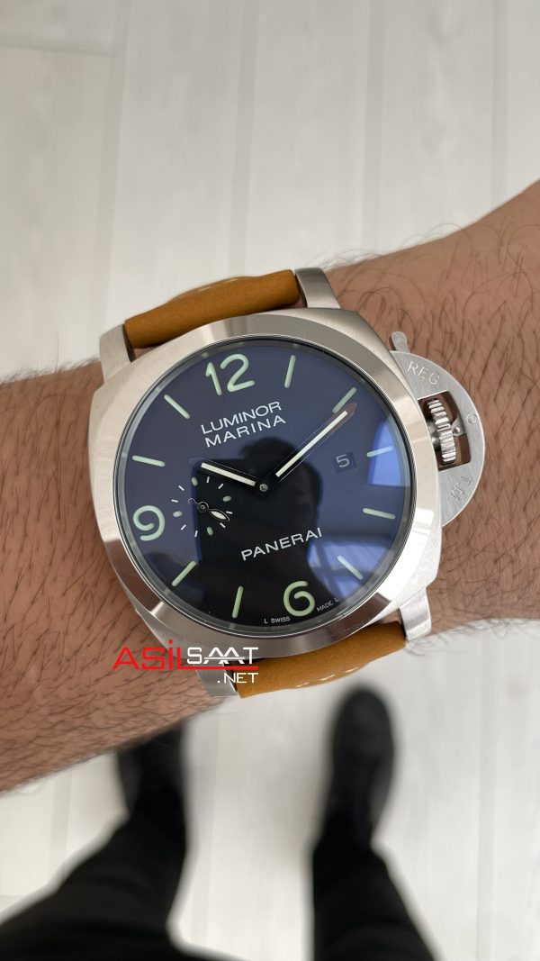 Panerai Luminor Marina PAM01312 Siyah Kadran Kahverengi Silver 44mm Replika Saat