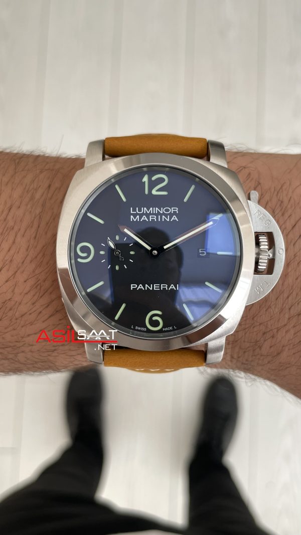 Panerai Luminor Marina PAM01312 Siyah Kadran Kahverengi Silver 44mm Replika Saat