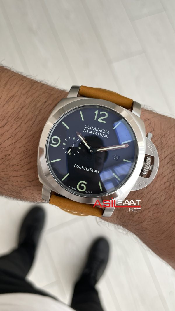 Panerai Luminor Marina PAM01312 Siyah Kadran Kahverengi Silver 44mm Replika Saat