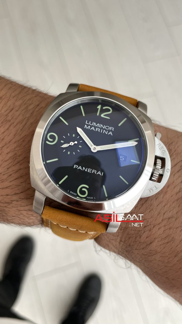 Panerai Luminor Marina PAM01312 Siyah Kadran Kahverengi Silver 44mm Replika Saat