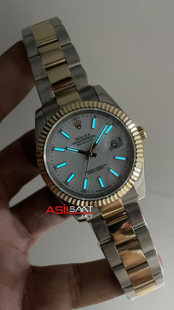 Rolex Datejust Beyaz Kadran 126333 Oyster Two Tone Gold 41mm Replika Saat