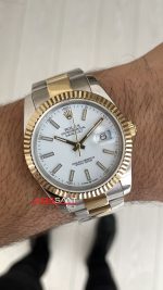 Rolex Datejust Beyaz Kadran 126333 Oyster Two Tone Gold 41mm Replika Saat