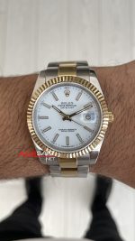 Rolex Datejust Beyaz Kadran 126333 Oyster Two Tone Gold 41mm Replika Saat