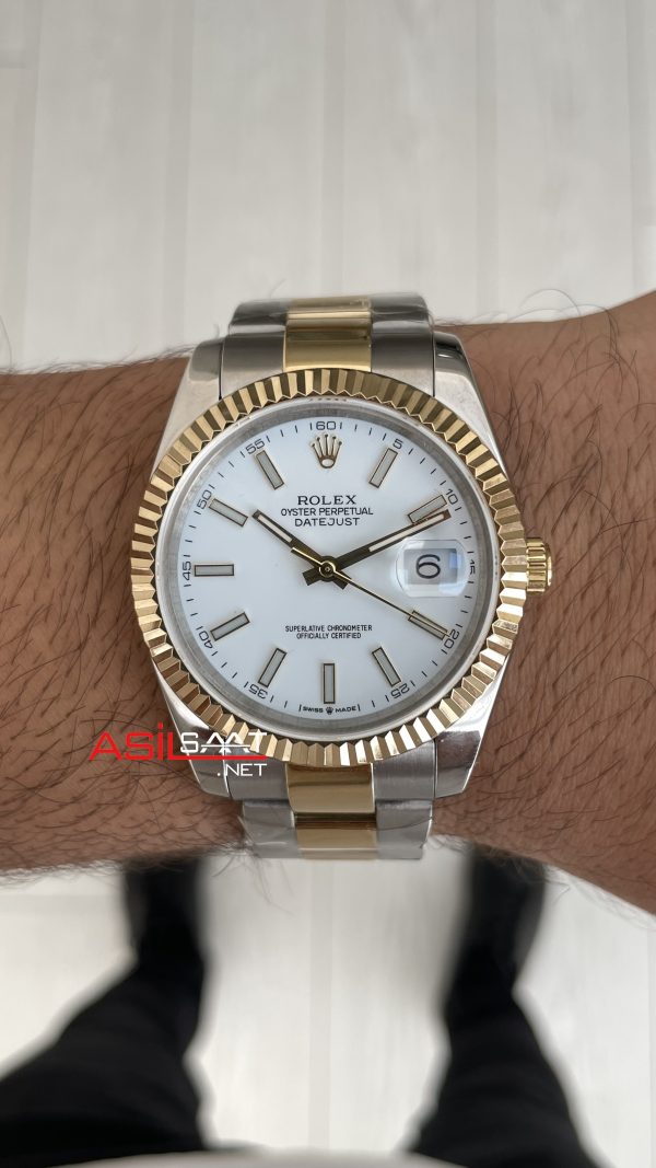 Rolex Datejust Beyaz Kadran 126333 Oyster Two Tone Gold 41mm Replika Saat