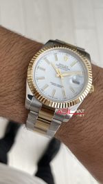 Rolex Datejust Beyaz Kadran 126333 Oyster Two Tone Gold 41mm Replika Saat