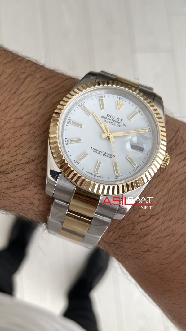 Rolex Datejust Beyaz Kadran 126333 Oyster Two Tone Gold 41mm Replika Saat
