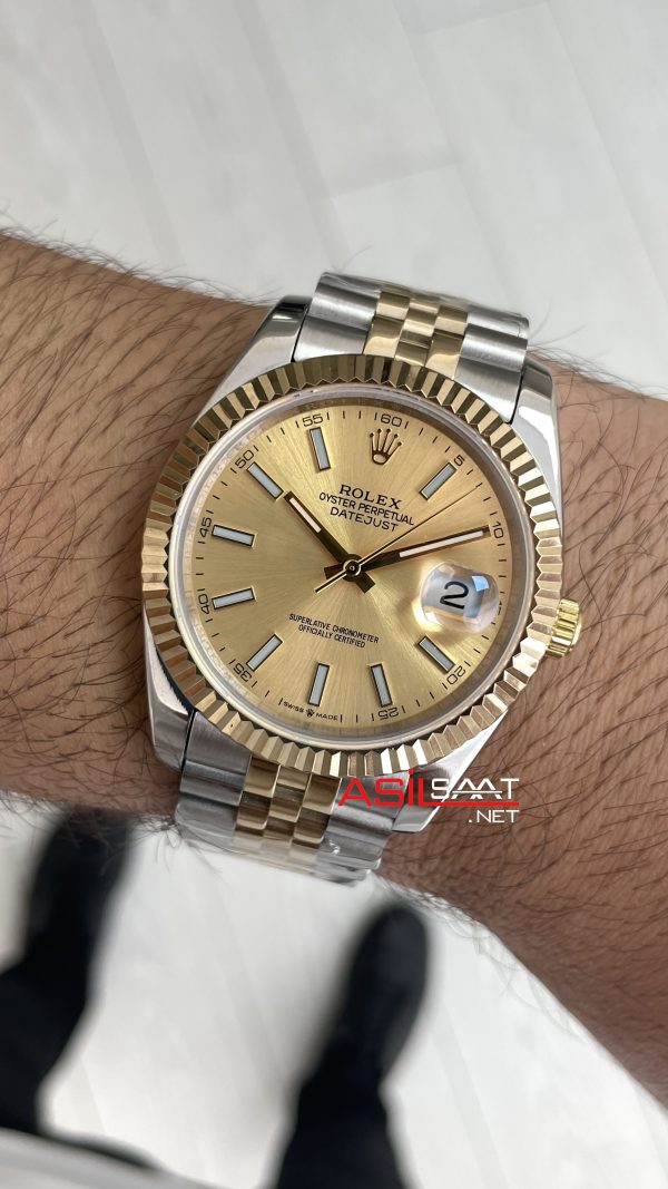 Rolex Datejust Champagne 126333 Jubilee Two Tone Gold Şampanya Kadran 41mm Replika Saat