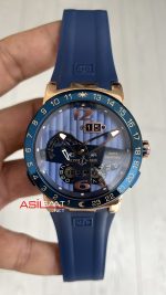 Ulysse Nardin El Toro GMT Perpetual Calendar Executive Mavi Kadran 43mm Rose Replika Saat