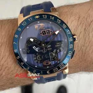 Ulysse Nardin El Toro GMT Perpetual Calendar Executive Mavi Kadran 43mm Rose Replika Saat