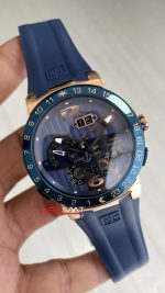 Ulysse Nardin El Toro GMT Perpetual Calendar Executive Mavi Kadran 43mm Rose Replika Saat