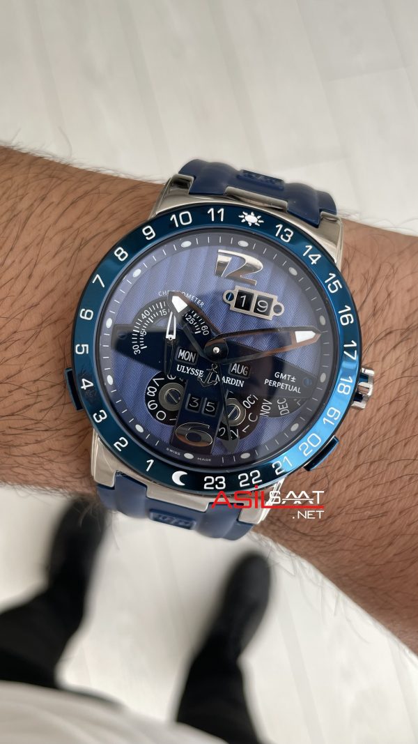 Ulysse Nardin El Toro GMT Perpetual Calendar Executive Mavi Kadran 43mm Silver Replika Saat