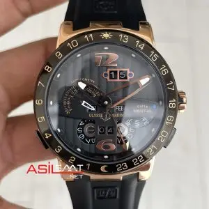 Ulysse Nardin El Toro GMT Perpetual Calendar Executive Siyah Kadran 43mm Rose Replika Saat