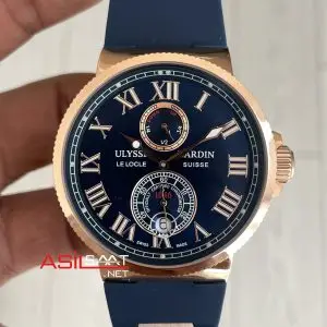 Ulysse Nardin Marine Chronometer Mavi Kadran 43mm Rose Replika Saat