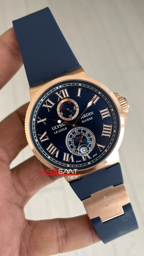 Ulysse Nardin Marine Chronometer Mavi Kadran 43mm Rose Replika Saat