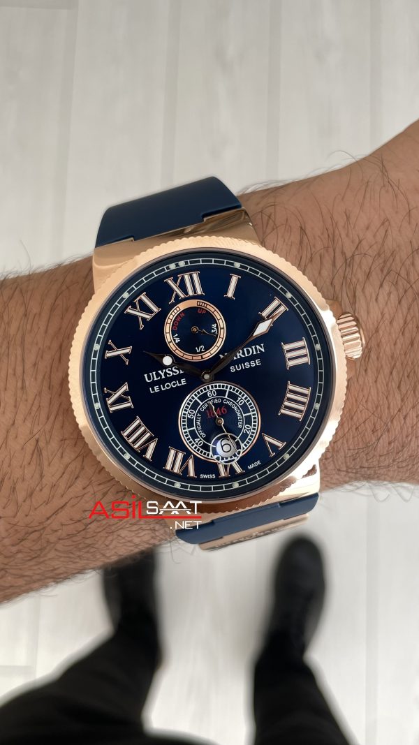 Ulysse Nardin Marine Chronometer Mavi Kadran 43mm Rose Replika Saat