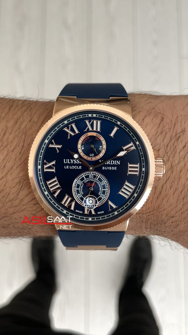 Ulysse Nardin Marine Chronometer Mavi Kadran 43mm Rose Replika Saat