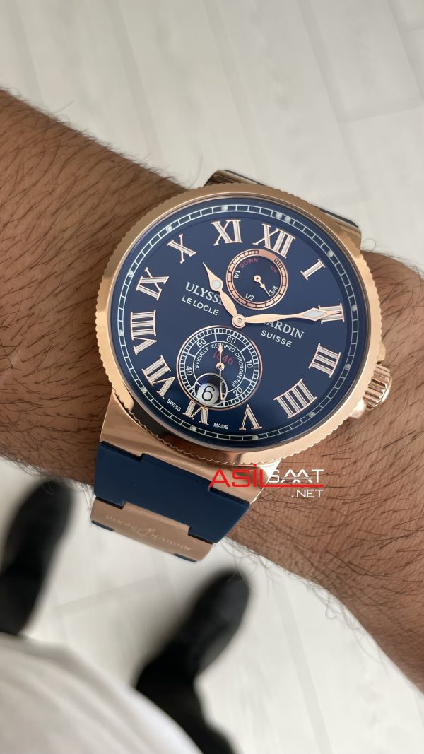 Ulysse Nardin Marine Chronometer Mavi Kadran 43mm Rose Replika Saat