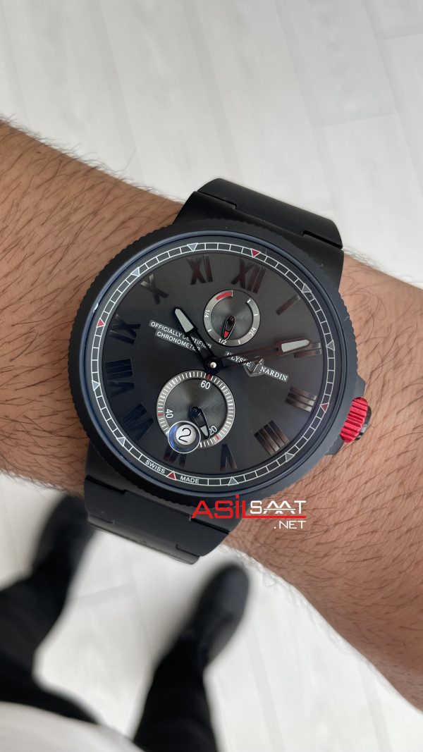 Ulysse Nardin Marine Chronometer Officially Certified DLC 43mm Siyah Kadran Replika Saat