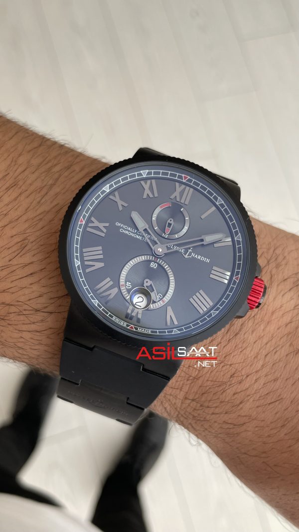 Ulysse Nardin Marine Chronometer Officially Certified DLC 43mm Siyah Kadran Replika Saat