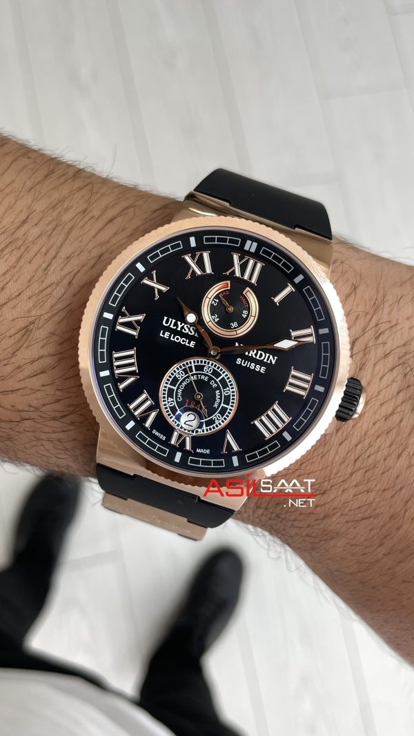 Ulysse Nardin Maxi Marine Chronometer Siyah Kadran 43mm Rose Replika Saat