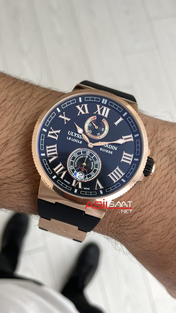 Ulysse Nardin Maxi Marine Chronometer Siyah Kadran 43mm Rose Replika Saat