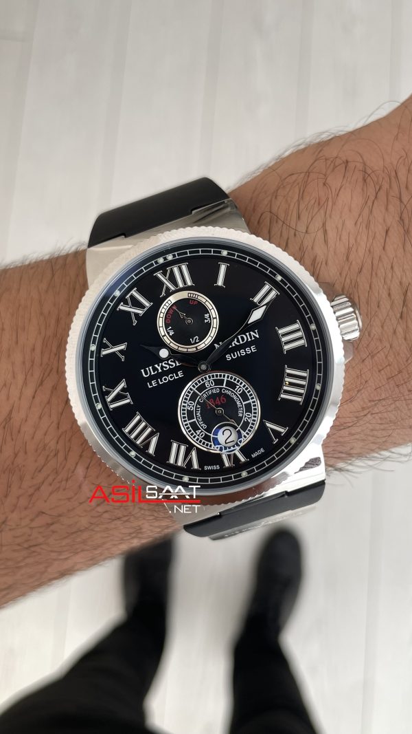 Ulysse Nardin Maxi Marine Chronometer Siyah Kadran 43mm Silver Replika Saat Ulysse Nardin Maxi Marine Chronometer Siyah Kadran 43mm Silver Replika Saat