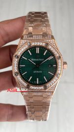 Audemars Piguet Royal Oak Diamond 15400OR Rose Yeşil Kadran Replika Saat