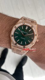 Audemars Piguet Royal Oak Diamond 15400OR Rose Yeşil Kadran Replika Saat