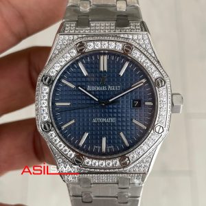 Audemars Piguet Royal Oak Diamond 15400ST Mavi Kadran Replika Saat