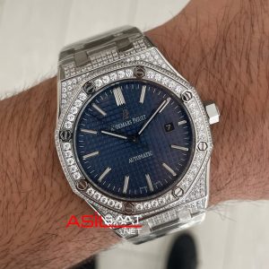 Audemars Piguet Royal Oak Diamond 15400ST Mavi Kadran Replika Saat