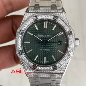 Audemars Piguet Royal Oak Diamond 15400ST Yeşil Kadran Replika Saat