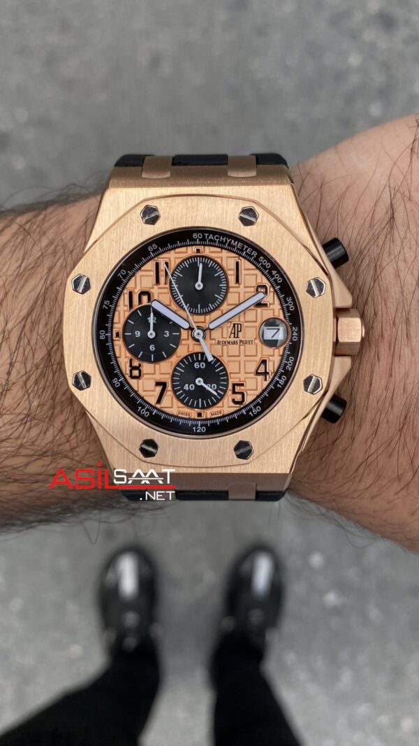 Audemars Piguet Royal Oak Offshore Chronograph 42 mm Rosegold Replika Saat APOS021 Audemars Piguet Royal Oak Offshore Chronograph 42 mm Rosegold Replika Saat APOS021