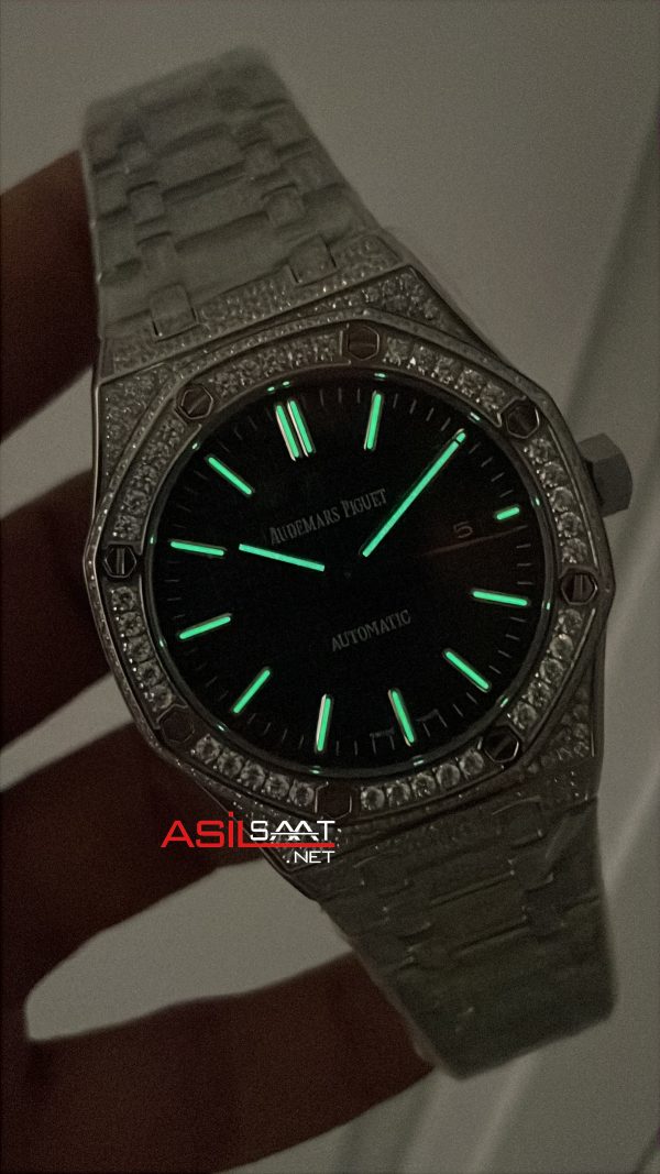 Audemars Piguet Royal Oak Siyah Kadran 15400ST Diamond Silver Replika Saat