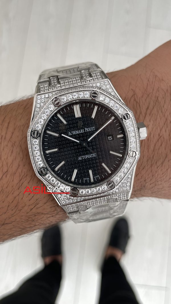 Audemars Piguet Royal Oak Siyah Kadran 15400ST Diamond Silver Replika Saat
