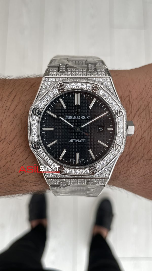 Audemars Piguet Royal Oak Siyah Kadran 15400ST Diamond Silver Replika Saat