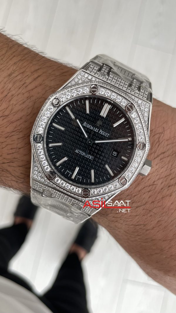 Audemars Piguet Royal Oak Siyah Kadran 15400ST Diamond Silver Replika Saat
