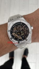Audemars Piguet Royal Oak Skeleton 15407ST Double Balance iskelet Diamond Silver Replika Saat